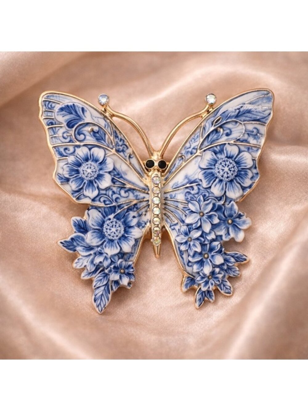 Vintage Butterfly Portofino Gold Blue Brooch
